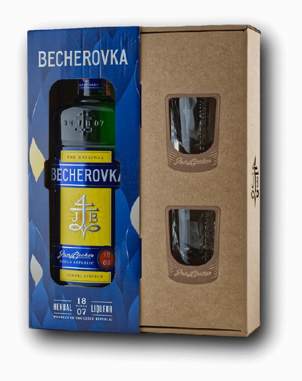 Becherovka The Original 38% 0,7L – dárkové balení se 2 skleničkami