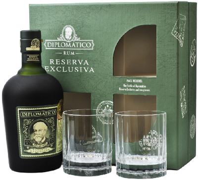 Diplomatico Reserva Exclusiva 40% 0,7l (dárkové balení s 2 skleničkami)
