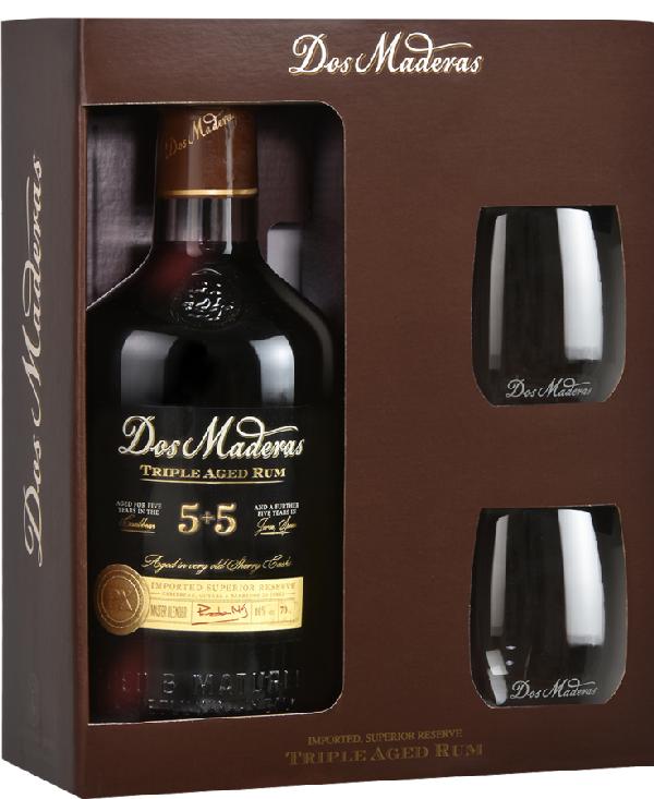 Dos Maderas 5+5 Rum 40% 0,7 l – dárkové balení se 2 skleničkami