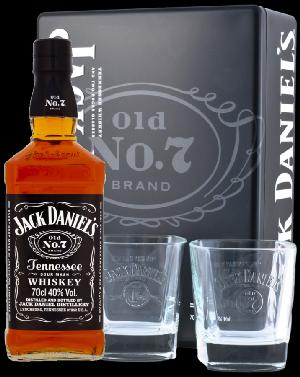 Jack Daniel´s v plechu 40% 0,7L (dárkové balení s 2 skleničkami)