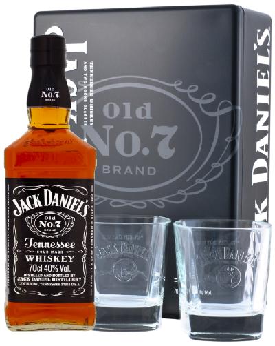 Jack Daniel´s v plechu 40% 0,7L (dárkové balení s 2 skleničkami)