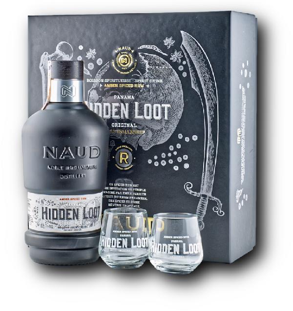 NAUD Hidden Loot Original Rum 40% 0,7L – dárkové balení se 2 skleničkami