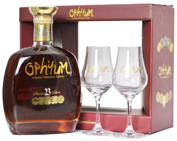 Ophyum 23 Solera Rum 40 % 0,7 l – dárková sada se 2 sklenicemi