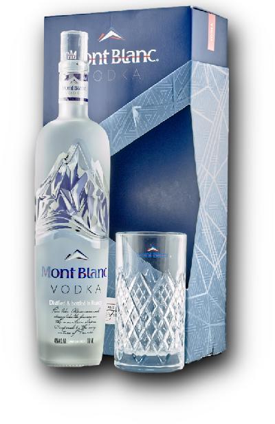 Mont Blanc 40% 0,7 l – ultraprémiová francouzská vodka (dárkové balení se sklenicí)