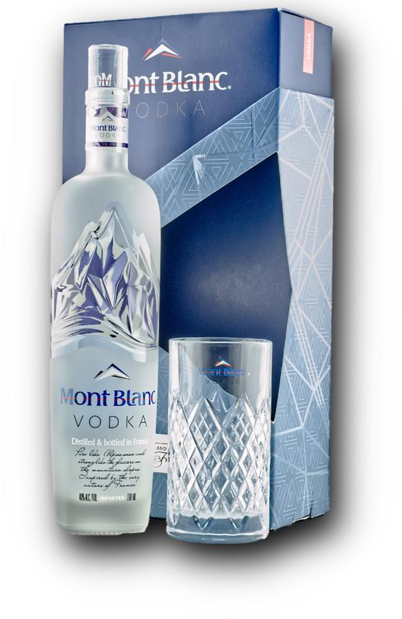 Mont Blanc 40% 0,7 l – ultraprémiová francouzská vodka (dárkové balení se sklenicí)