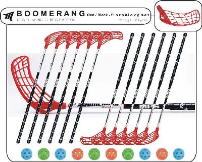 Set MPS Boomerang Red/Black (12 hokejek) 8x levá / 4x pravá