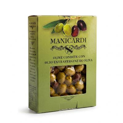 Směs italských oliv s extra panenským olivovým olejem Manicardi, 500 g