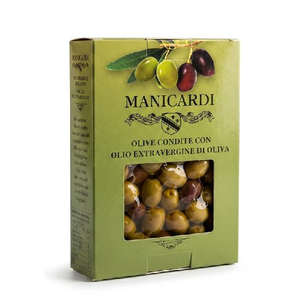 Směs italských oliv s extra panenským olivovým olejem Manicardi, 500 g
