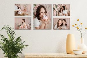 Fotoobrazy sada 5 kusů (1x - 45x30 cm, 4x - 30x20 cm) z vlastních fotografií, Plátno 100% bavlna: Satin Canvas 350g/m²