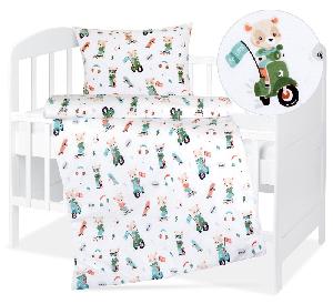 Dětské bavlněné povlečení 90x135+45x60 Medvídek na motorce
